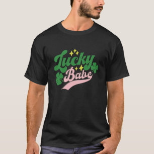 Lucky Babe Lucky C Groovy Shamrock Irish St Patric T-Shirt
