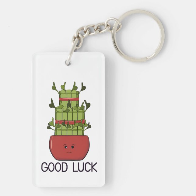 Lucky Bamboo Plant with Greeting Keychain (Back)