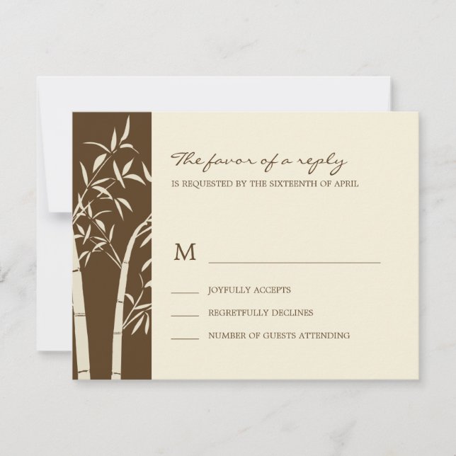 Lucky Bamboo Wedding RSVP Card - Brown (Front)