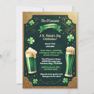 Lucky Beers Glitter St. Patrick's Day Party Invitation