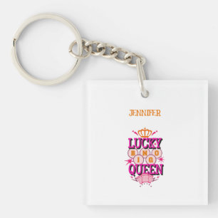 Lucky Bingo Queen /editable name Keychain