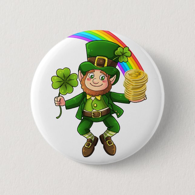 Lucky Bitcoin Rainbow Leprechaun 2 Inch Round Button (Front)