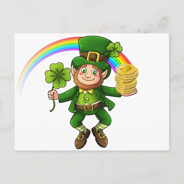 Lucky Bitcoin Rainbow Leprechaun Postcard (Front)