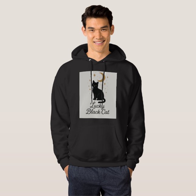 Lucky Black Cat Hoodie | Mystical Moon Design (Front Full)