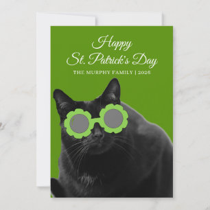 Lucky Black Cat Shamrock Photo St. Patrick's Day Holiday Card