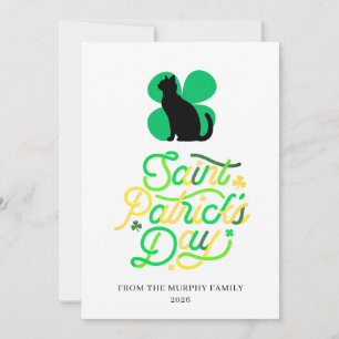Lucky Black Cat Shamrock Photo St. Patrick's Day Holiday Card