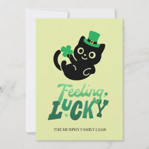 Lucky Black Cat Shamrock Photo St. Patrick's Day Holiday Card