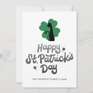 Lucky Black Cat Shamrock Photo St. Patrick's Day Holiday Card