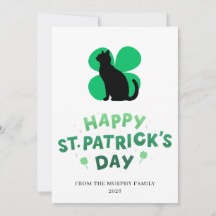 Lucky Black Cat Shamrock Photo St. Patrick's Day Holiday Card