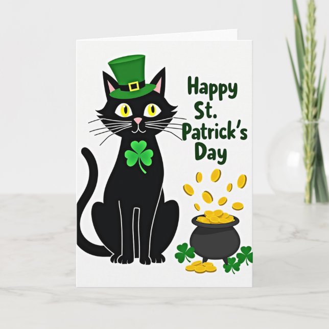 Lucky Black Cat St Patricks Card (Front)