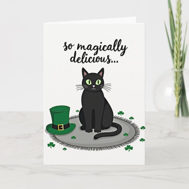 Lucky Black Cat St Patricks Day Card (Front)