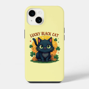 Lucky Black Cat: St. Patrick's Day Clover & Coins iPhone 14 Case