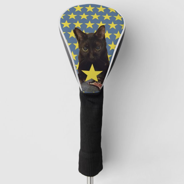 Lucky Black Cat w/Stars Golf Head Cover (Front)