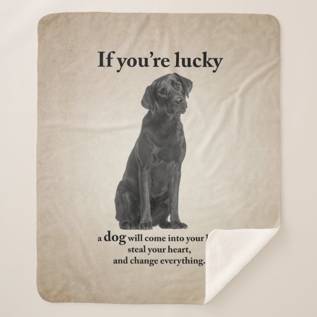 Lucky Black Lab Sherpa Blanket (Front)