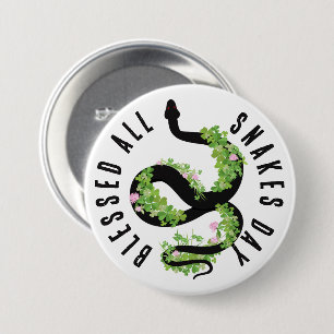 Lucky Black Serpent in Clover All Snakes Day Butto 3 Inch Round Button