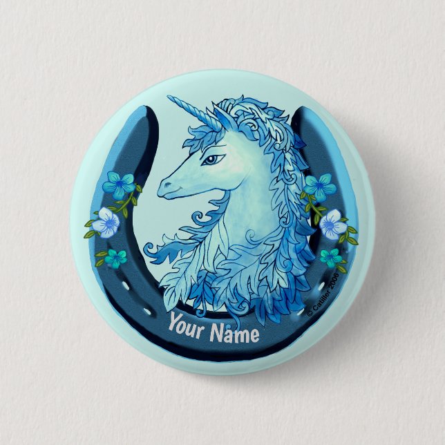 Lucky Blue Unicorn  pin button (Front)
