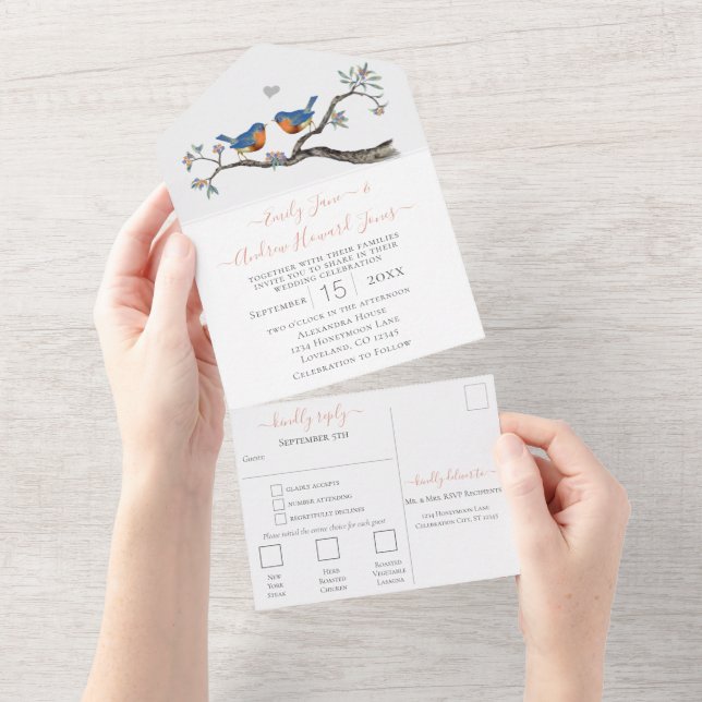 Lucky Bluebirds Secret Forest Garden Wedding All In One Invitation (Tearaway)