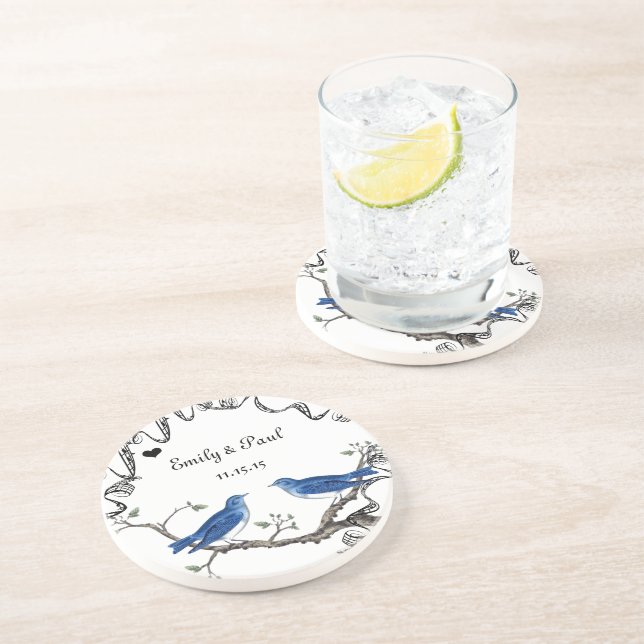 Lucky Bluebirds Vintage Love Birds Coasters (Side)
