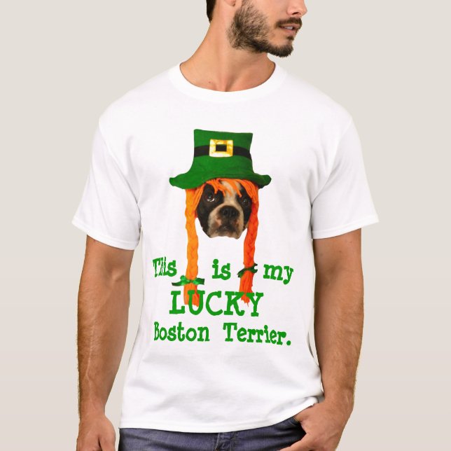 LUCKY Boston Terrier St. Patrick's Day Tee (Front)