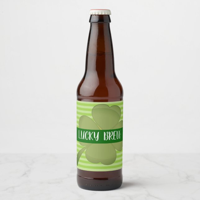 Lucky Brew, étiquette à rayures vertes. (Devant)