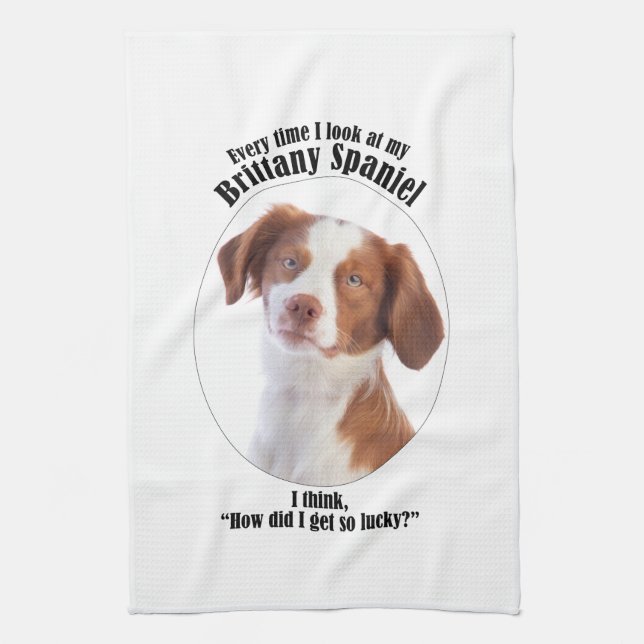 Lucky Brittany Spaniel Kitchen Towel (Vertical)