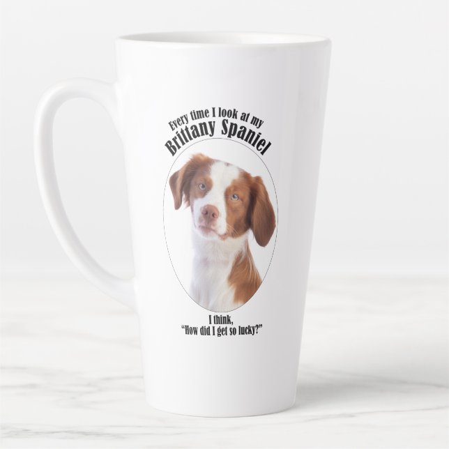 Lucky Brittany Spaniel Latte Mug (Left)