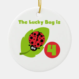 Lucky Bug 4th Birthday T-shirts and Gifts Ceramic Ornament