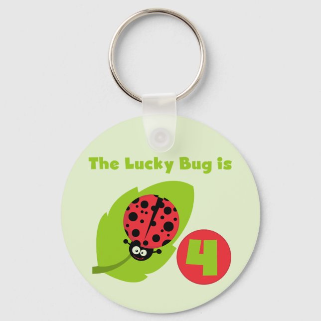 Lucky Bug 4th Birthday T-shirts and Gifts Keychain (Front)