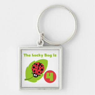 Lucky Bug 4th Birthday T-shirts and Gifts Keychain