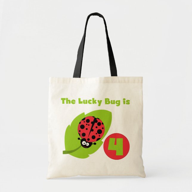 Lucky Bug 4th Birthday T-shirts and Gifts Tote Bag (Front)