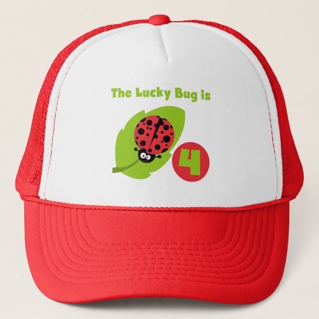 Lucky Bug 4th Birthday T-shirts and Gifts Trucker Hat (Front)