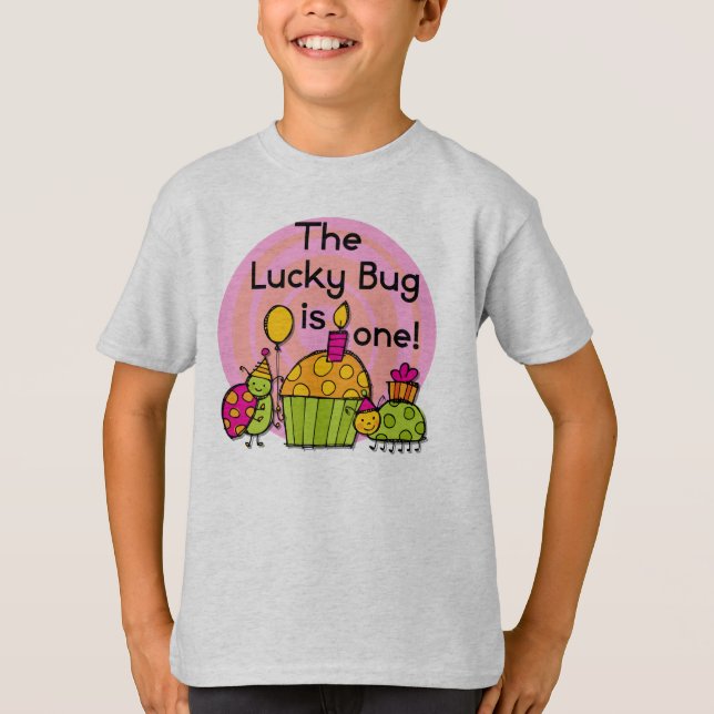 Lucky Bug Cupcake 1st Birthday Tshirts and Gifts (Front)