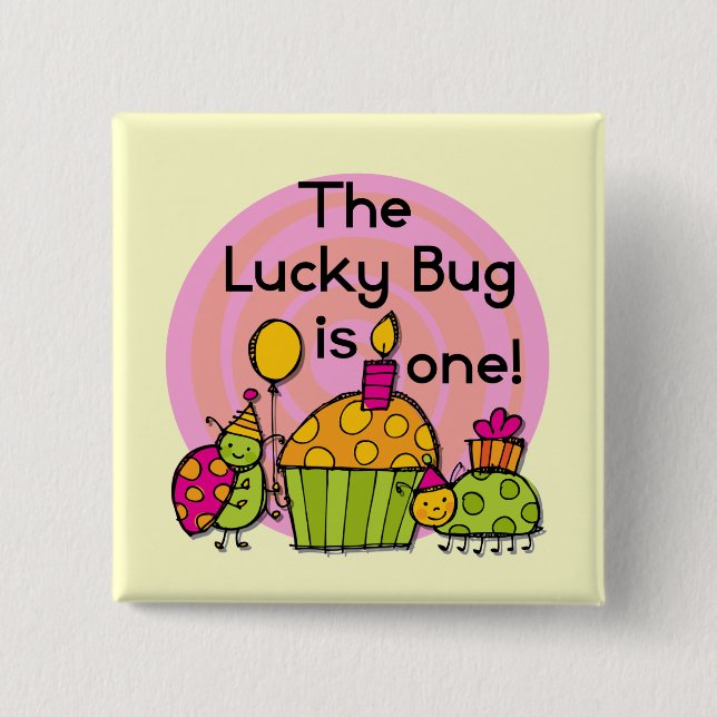 Lucky Bug Cupcake 1st Birthday Tshirts and Gifts 2 Inch Square Button (Front)