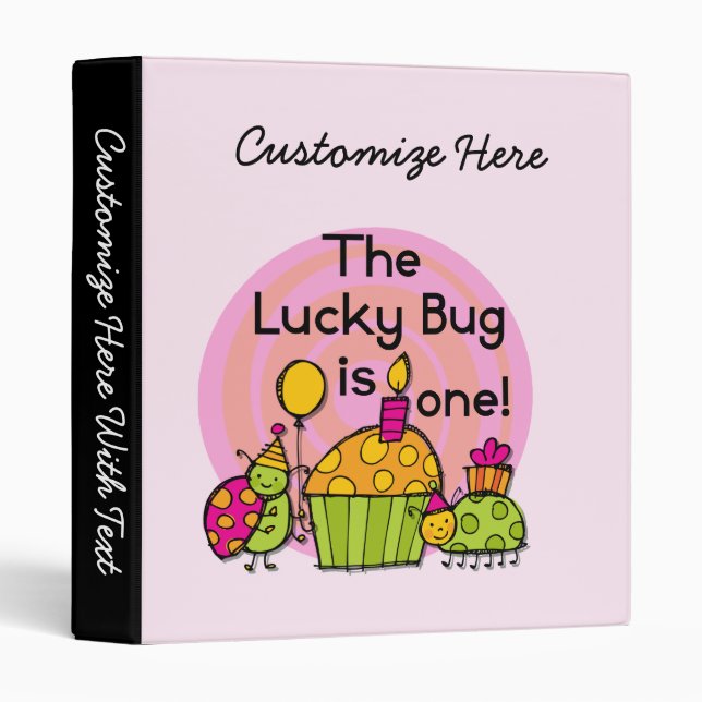 Lucky Bug Cupcake 1st Birthday Tshirts and Gifts Binder (Front/Spine)