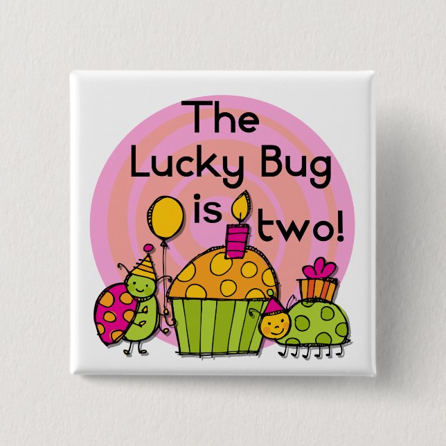 Lucky Bug Cupcake 2nd Birthday T-shirts and Gifts 2 Inch Square Button (Front)