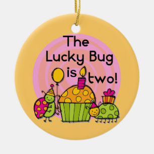 Lucky Bug Cupcake 2nd Birthday T-shirts and Gifts Ceramic Ornament