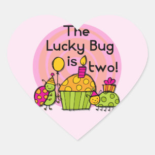 Lucky Bug Cupcake 2nd Birthday T-shirts and Gifts Heart Sticker