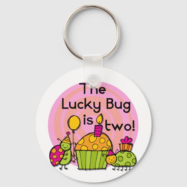 Lucky Bug Cupcake 2nd Birthday T-shirts and Gifts Keychain (Front)