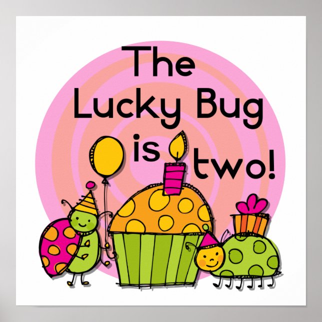 Lucky Bug Cupcake 2nd Birthday T-shirts and Gifts Poster (Front)