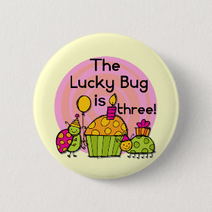 Lucky Bug Cupcake 3rd Birthday Tshirts and Gifts 2 Inch Round Button
