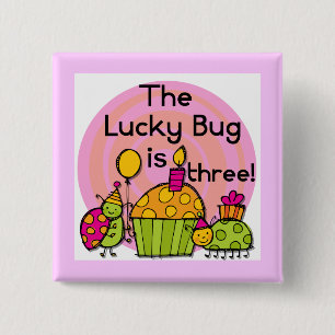 Lucky Bug Cupcake 3rd Birthday Tshirts and Gifts 2 Inch Square Button