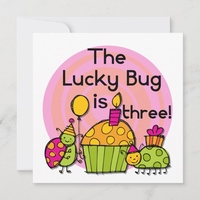 Lucky Bug Cupcake 3rd Birthday Tshirts and Gifts Card (Front)