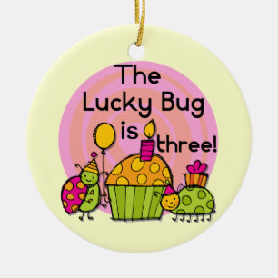 Lucky Bug Cupcake 3rd Birthday Tshirts and Gifts Ceramic Ornament