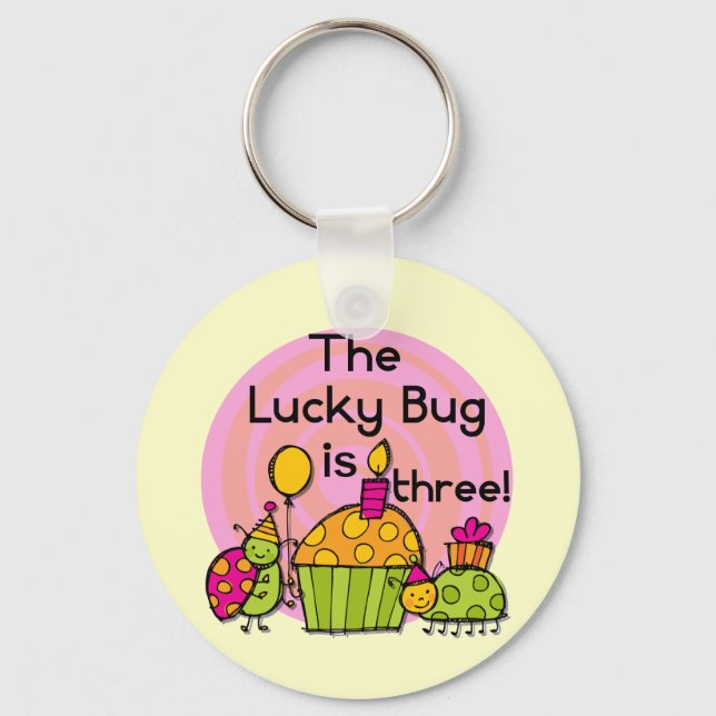 Lucky Bug Cupcake 3rd Birthday Tshirts and Gifts Keychain (Front)