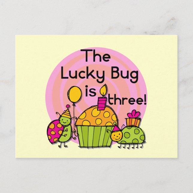Lucky Bug Cupcake 3rd Birthday Tshirts and Gifts Postcard (Front)