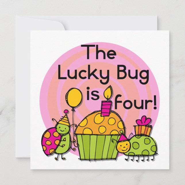 Lucky Bug Cupcake 4th Birthday T-shirts and Gifts Card (Front)