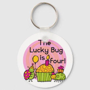 Lucky Bug Cupcake 4th Birthday T-shirts and Gifts Keychain