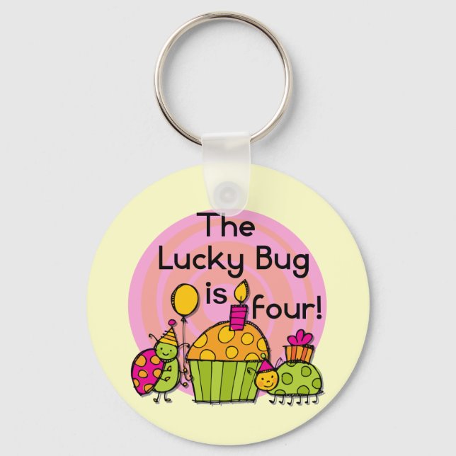 Lucky Bug Cupcake 4th Birthday T-shirts and Gifts Keychain (Front)