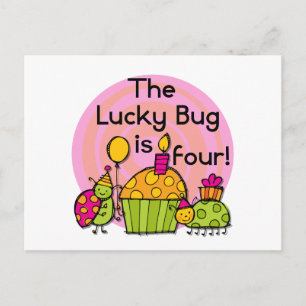 Lucky Bug Cupcake 4th Birthday T-shirts and Gifts Postcard