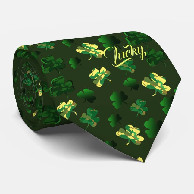 Lucky Camo Shamrock Design Tie (Rolled)
